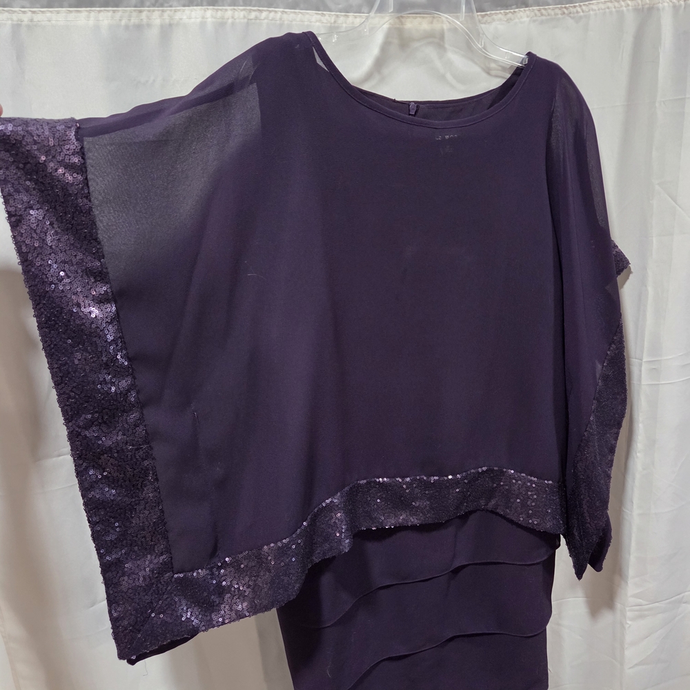 Le Bos Sz 14 Purple Tiered Pop-Over Dress 2pc Set Mother of the Bride Formal Gal